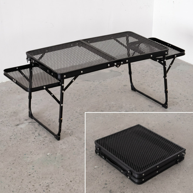 높이조절 초경량 알루미늄 캠핑 테이블 차박 피크닉 휴대용 접이식 테이블, 블랙