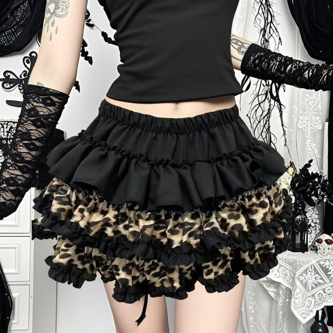 COSYEVNO 여름 미니스커트 레오파드 프릴 A라인 여성 치마