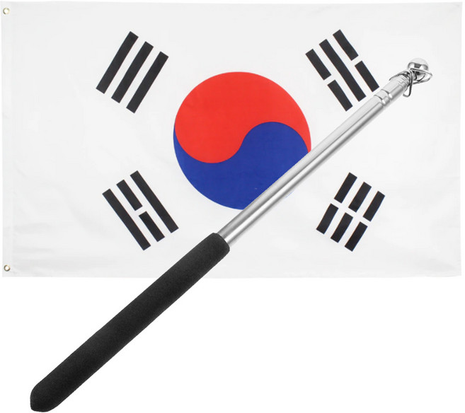 태극기 접이식 국기봉포함 90x60cm 일반국기재질 한국국기 korea flag 세계국기 우리나라 대한민국 서울 south korea 한국기, 1개