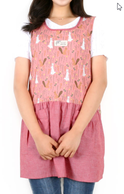 토람쥐 앞치마 단추형 원피스 어린이집 교사용, 1개, 일반/피치