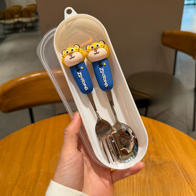 주토피아2 스테인리스 수저 포크 젓가락 세트 가정용 합금 젓가락 국자, 표범 경찰관(흰색 원형 상자), 1박스, [수저 세트]