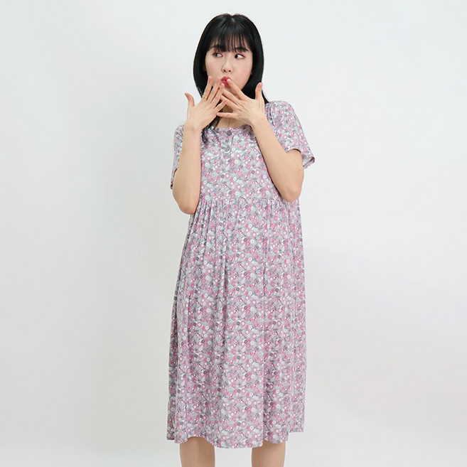 폭스 B타입 플라워 냉감 반팔 원피스 잠옷 E5 여성용