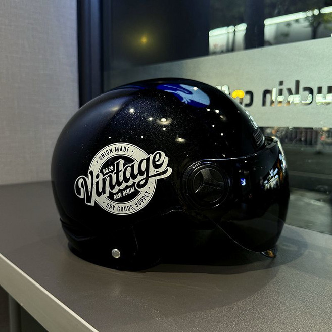 復古 機車頭盔 電動車安全帽, 1個, 黑色-Vin【3C認證】【透明長鏡】