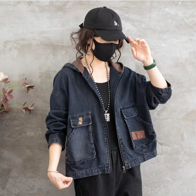 꽃소담 여성 봄가을 베이직 후드 데님자켓 HZHF1682