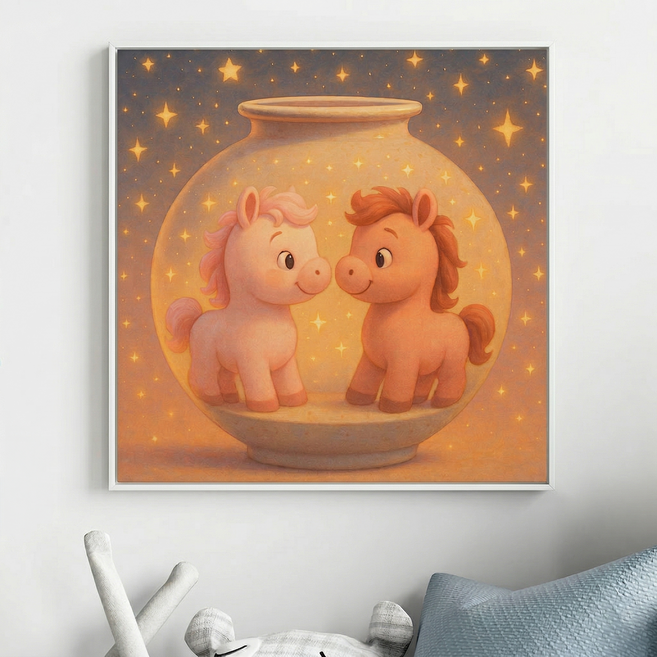 세잔느화실 새해선물 아기말 그림 5종 아이방 꾸미기 그림액자 말그림 달항아리 감성 인테리어 2026 병오년, 화이트메탈액자 (24x24cm)
