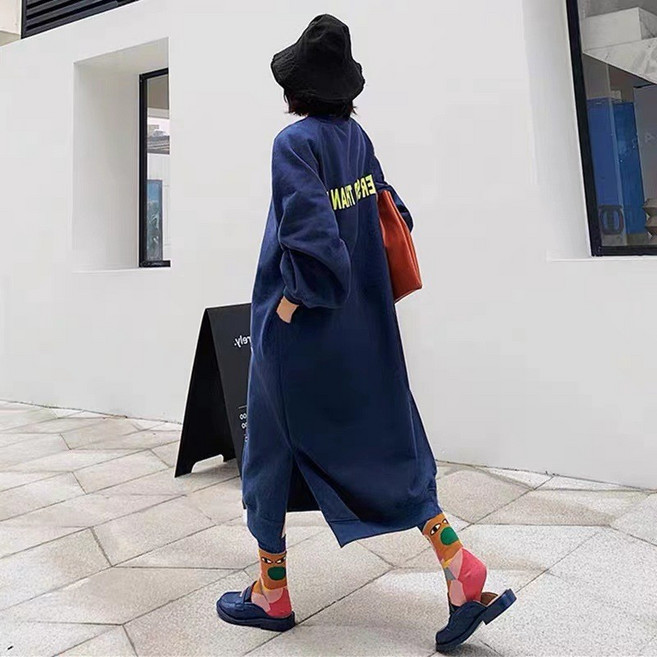 UPPERCUT 맨투맨 원피스 임산부 빅사이즈 오버핏 무지 롱 원피스 이지웨어 홈웨어