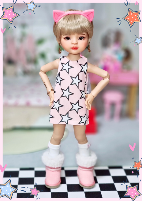 #파올라레이나 32cm 옷( 핑크별 나시원피스 )[마구샵]#구체관절인형#bjd#인형옷#다락아이#관절바디#완제품, 1개