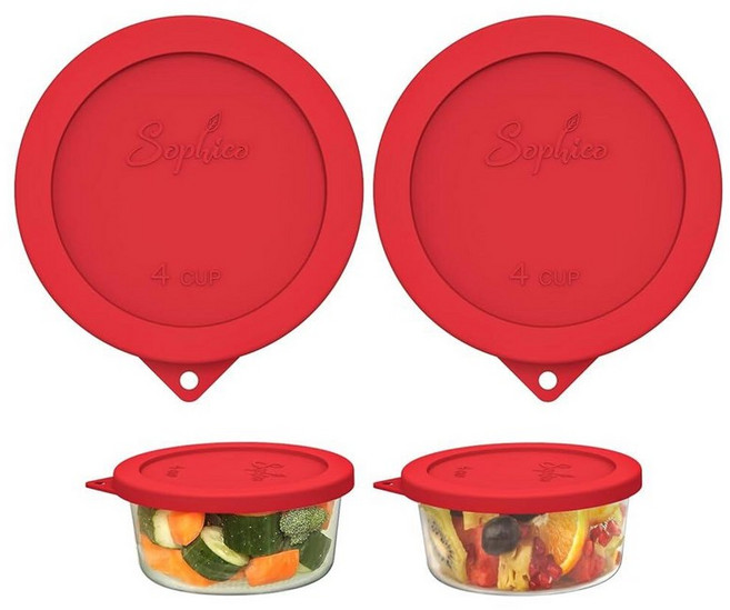 SOPHICO Sophico Anchor Hocking 및 Pyrex 7201-PC 유리 그릇용 4컵 원형 실리콘 보관 커버 뚜껑 교체용(용기 미포함) (네이비 블루-2팩) 3, 레드-2팩