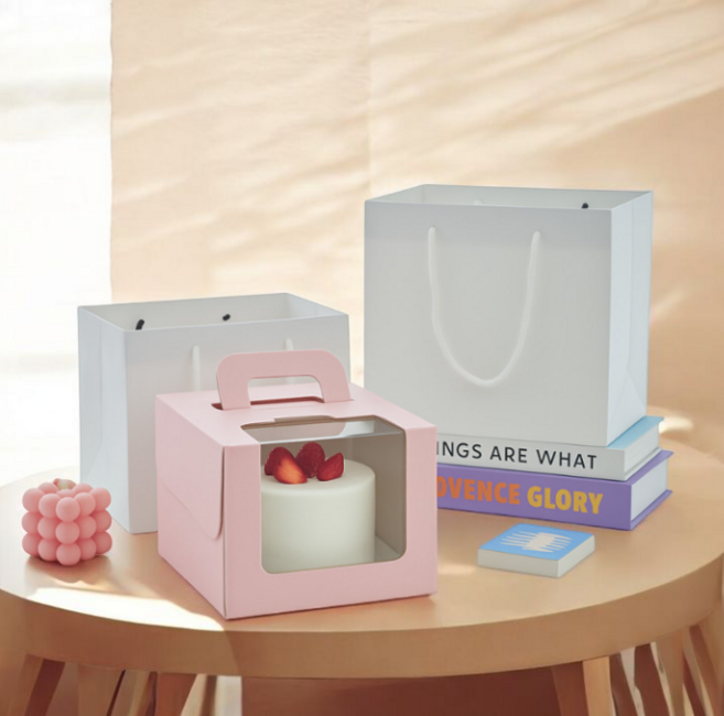 고급 무광 종이 쇼핑백 넓은 바닥 케이크 디저트 꽃다발 답례품 종이 쇼핑백, 5호:25X25X20, 1개