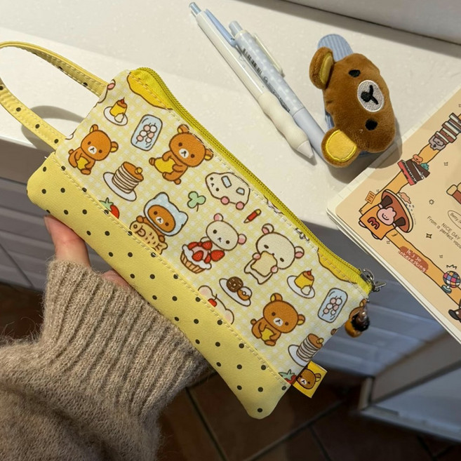 리락쿠마 필통 다용도 파우치 화장품 문구 악세서리, 1개, 필통+키링(코리락쿠마)