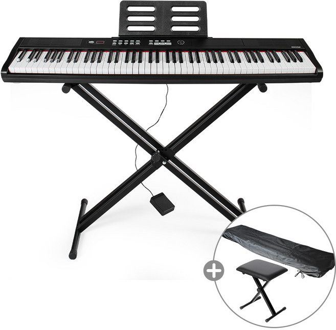 디에스뮤직 해머건반 88건반 전자 디지털 피아노 DS-880 + 스탠드 + 서스테인 페달 세트, 블랙+전용덮개+전용의자, 1개