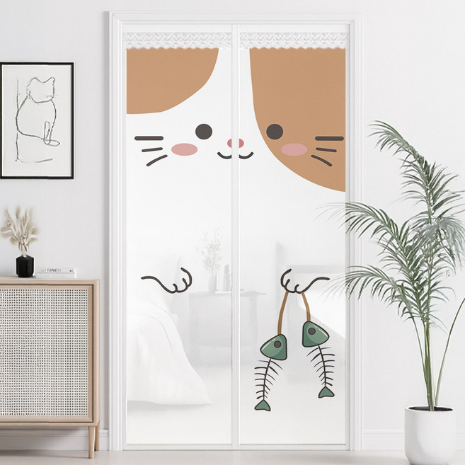 코팅블루 찍찍이 간편설치 튼튼한 방문 현관 일체형 자석 모기장세트, 냥냥데이