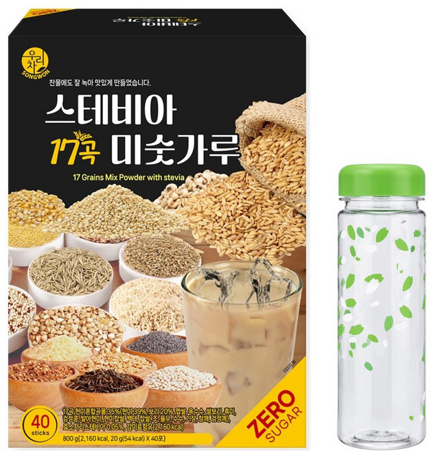 우리차 스테비아 17곡 국산 미숫가루+보틀 500ml, 800g, 1개