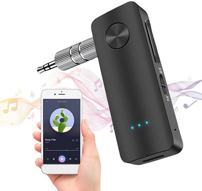 프리라이프 휴대용 무선 차량용 블루투스 리시버 AUX 오디오 송수신기, 블랙, HAN12