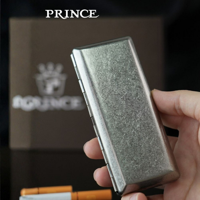 PRINCE 엔틱 실버 빈티지 담배케이스 메탈 케이스 보관함 흘림방지 휴대용 슬림 일반 담배 파우치