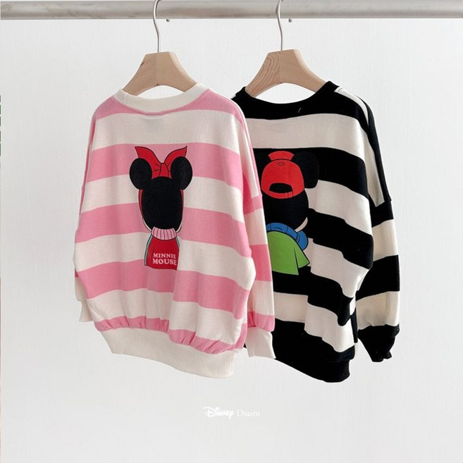 미키 미니 단가라맨투맨 유아 키즈 주니어 초등 귀여운 뒷모습 맨투맨