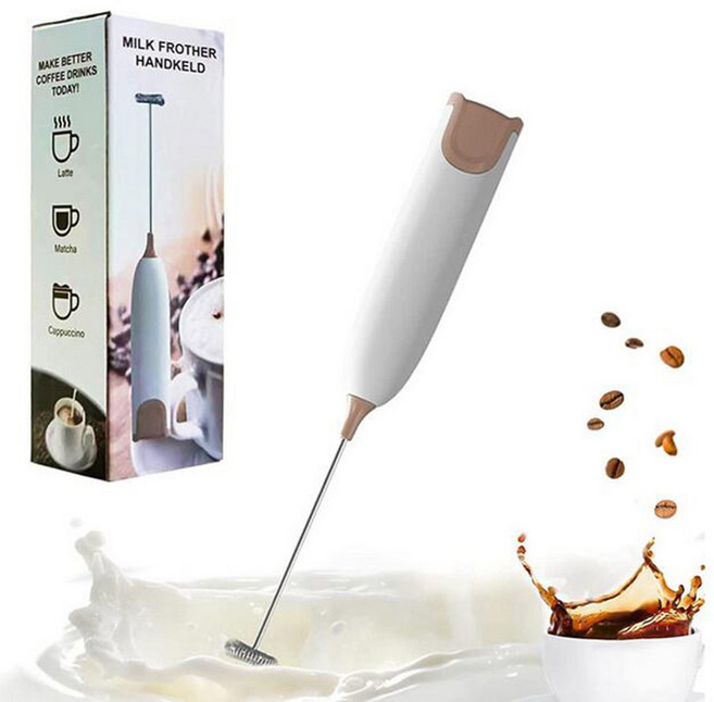 우유 거품기 핸드헬드 전기 메이커 배터리 작동식 스테인레스 스틸 라떼 카푸치노 초콜릿 음료 믹서, [01] 알레크시아 WHITE, 1개