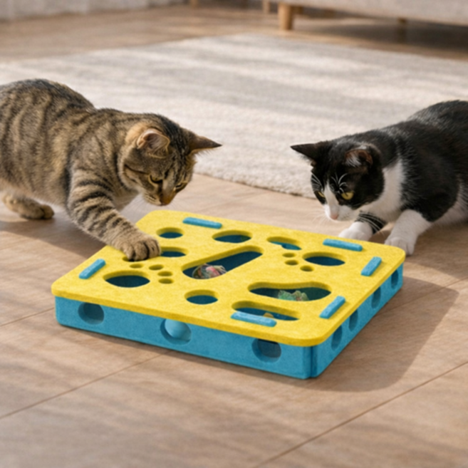 마이굿즈 고양이가 좋아하는 공놀이 스크래쳐 공굴리기 장난감 사냥 놀이 기구 세트, 1개, 파스텔