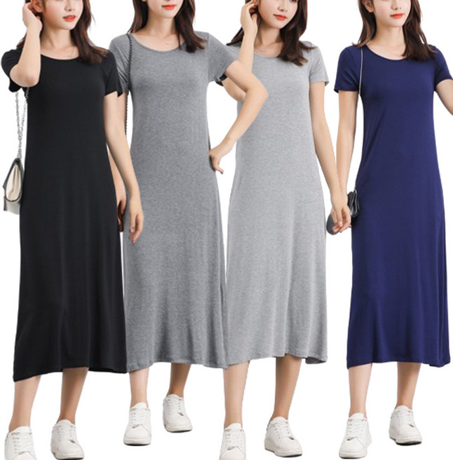 맵시난다 찰랑 섹시 휴양지 맥시 스판 플레어 홈웨어 모달 슬림 반팔 원피스 U243