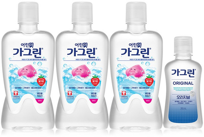 가그린 어린이용 딸기향 380ml 3개 + 오리지널 100ml 구강청결제, 1세트, 1.24L