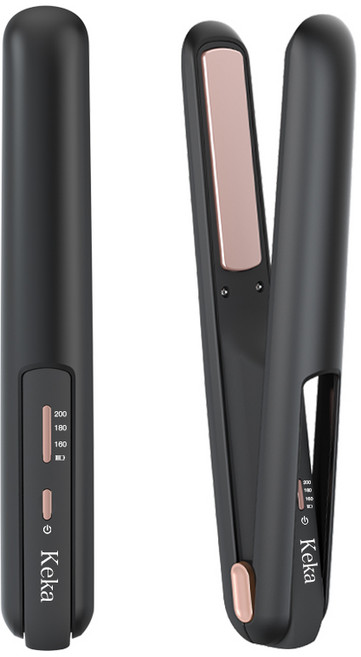 휴대용 2in1 무선 헤어 고데기 매직기 스트레이트 웨이브, 블랙