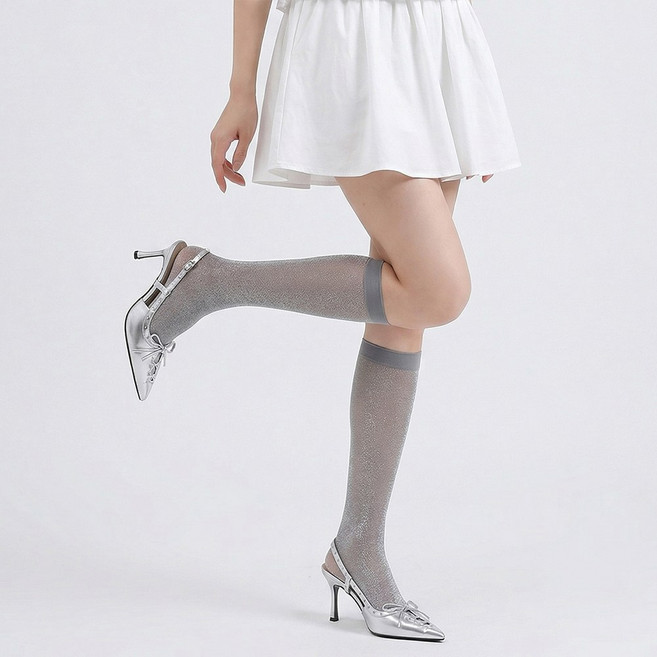 여성 루렉스 글리터 시스루 니삭스 반짝이 펄 롱양말 여름 반스타킹 패션 삭스 양말