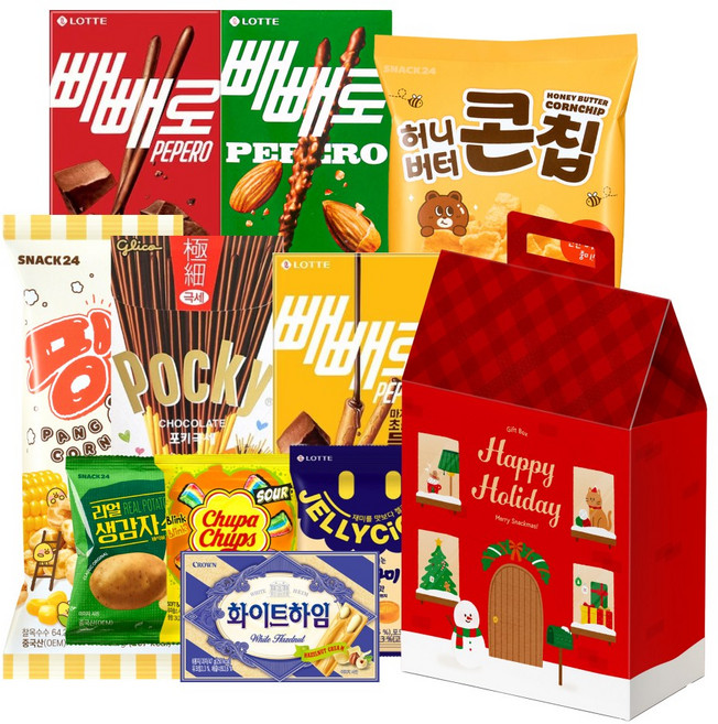 해피 크리스마스 하우스 스탠딩 기프트 과자선물세트, 1세트, 과자세트