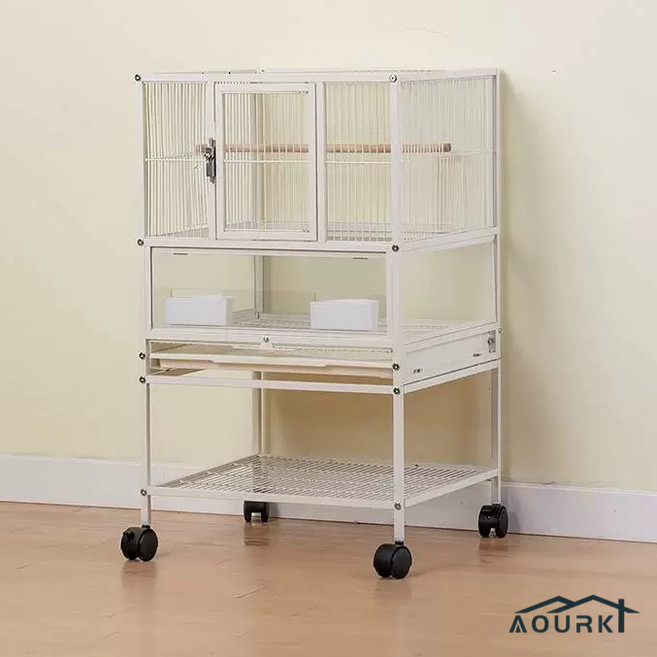 AOURK 대형 새장 바퀴 달린 앵무새 케이지 놀이터, 1개, 1층