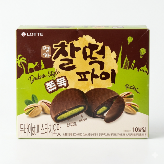 찰떡파이 두쫀쿠 두바이ST 피스타치오맛, 300g, 2개