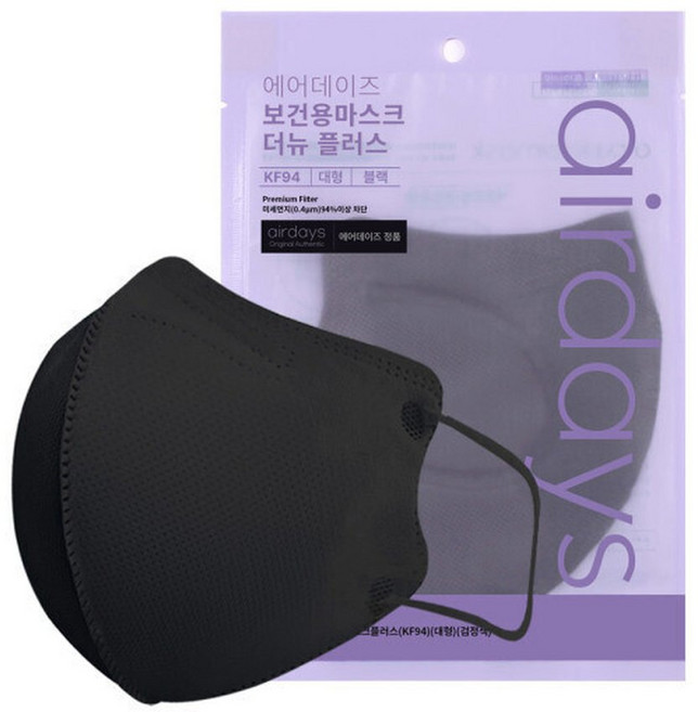 에어데이즈 KF94 더뉴플러스 대형 블랙마스크 50매, 1개, 블랙