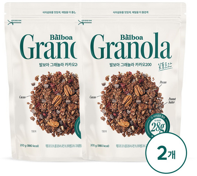 발보아 라이트 그래놀라 카카오, 2개, 200g