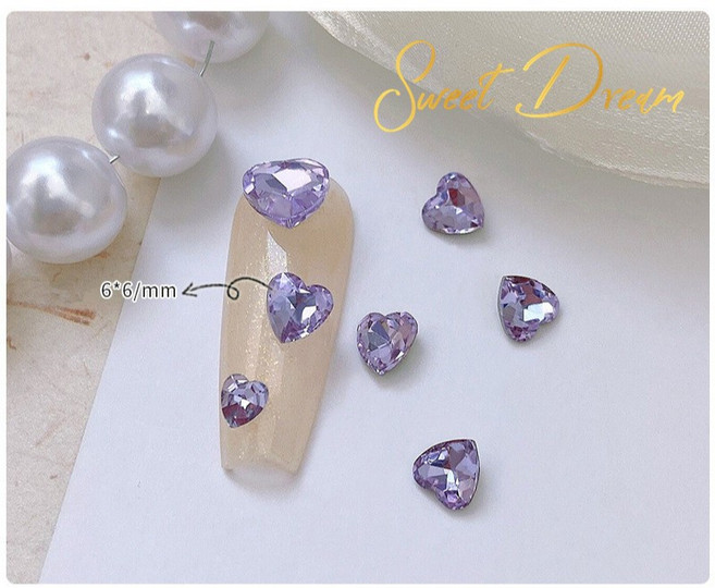 美甲水晶愛心尖底鑽 10顆, 1個, 05水晶紫【中款6mm】10顆, 水晶紫