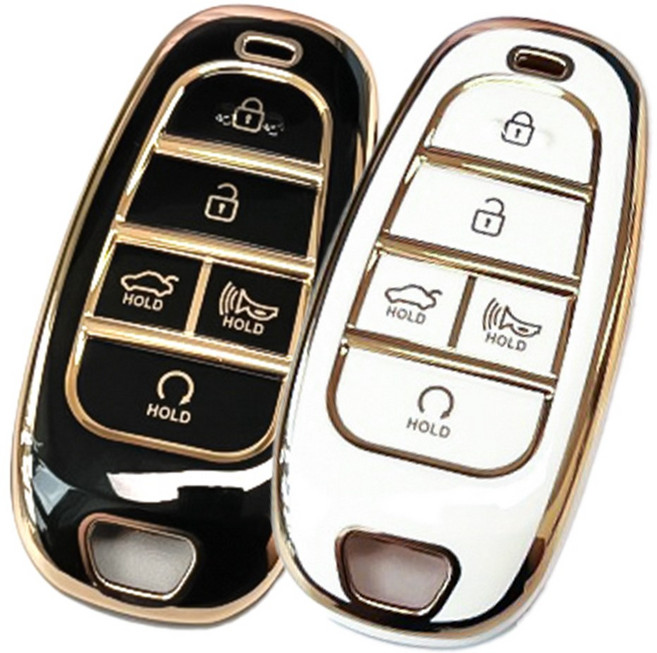 쥬롬 현대 기아 호환 TPU 자동차 키케이스 2개 화이트+블랙, HB5