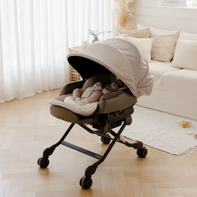 콤비 네무리라 플러스 신생아 전동 자동 아기 바운서 흔들침대, 핑크베이지