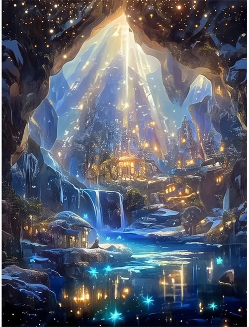 뉴타임즈 보석 자수 캔버스 액자 포함 40X50cm 수공예 애호가 고급스러운 선물 가정 장식품 DIY 다이아몬드 그림 반짝이는 예술품, 1개, 경치 00512