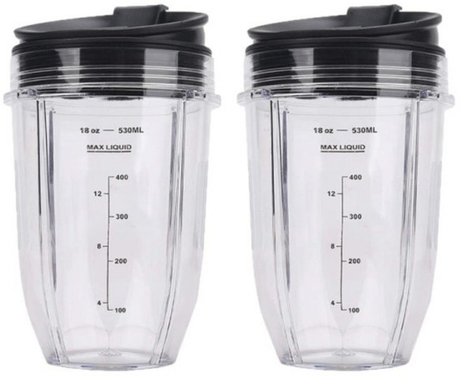Youmine Ninja Auto IQ BL480 BL642 BL450 BL682 BL480 BL490 BL640 BL680 용 뚜껑이있는 2 pcs 18oz 교체 닌자 블렌더 컵, 1개, 블랙 u0026 투명