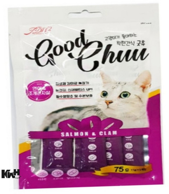 짜먹는 간식 연어 조개관자 5개 고양이영양제 길고양이츄르 고양이습식파우치, 15g, 1