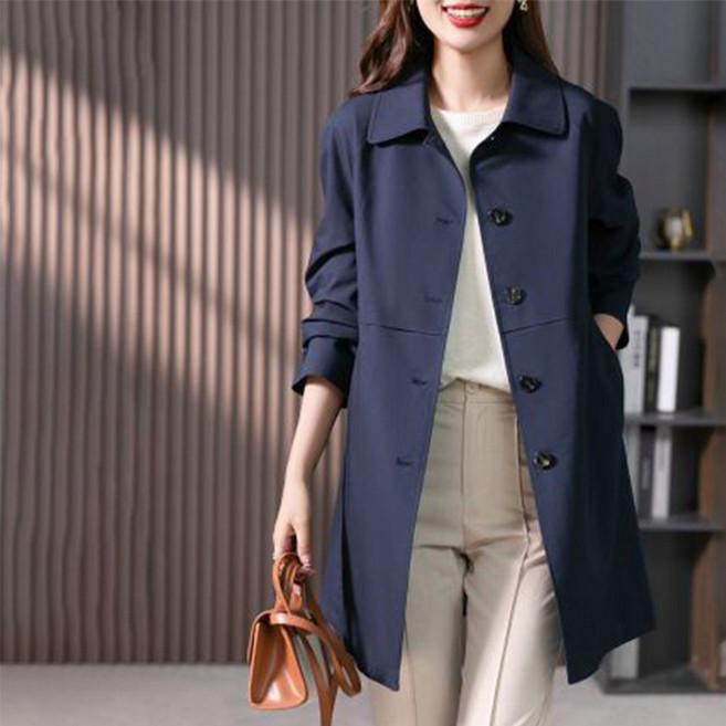 ORZQU 여성 봄 루즈핏 고급 간절기자켓 라넥 데일리 트렌치 코트