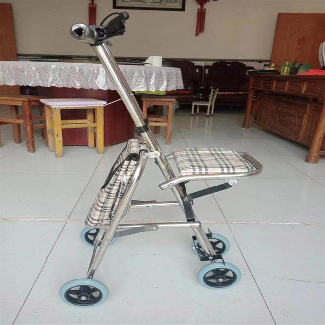접이식 실버카 경량 보행기 할머니 유모차 휴대용 바퀴 의자 휴식 좌석 휠체어 카트, 스테인리스 스틸, 1개