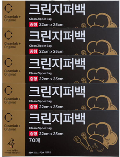 크린랩 식구 크린지퍼백 22 x 25 cm, 5개, 70개입, 중(M)