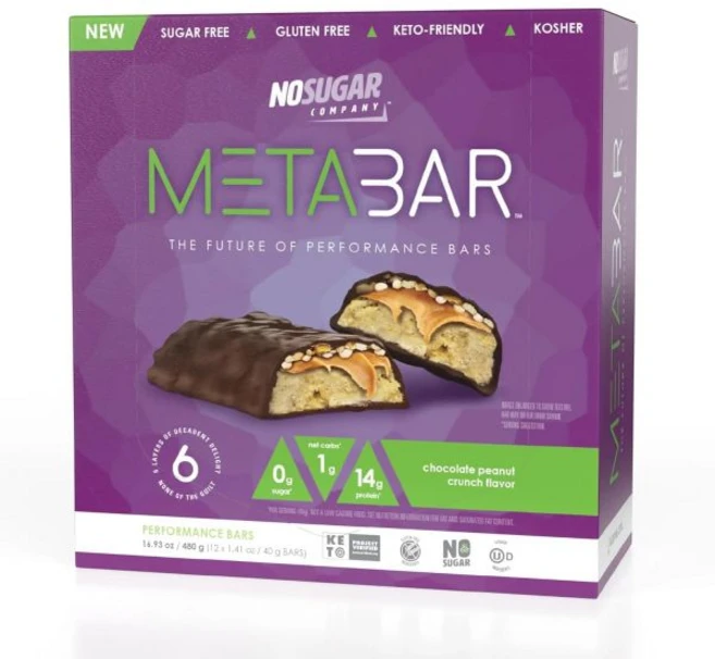 에너지바 No Sugar Company 무설탕 META 바 고단백 에너지 0g 설탕 14g 단백질 낮은 순 탄수화물 초콜릿 캐러멜 땅콩 간편하게 먹는 프로틴 스낵바 6개입, 초콜릿 땅콩 크런치, 12 바, 1개 - 쿠팡