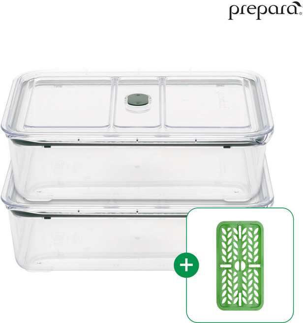 [프리파라] 브루클린 6호(3400ml)x2개(+띄우개) (그린)/ 스마트 래치락 밀폐용기 반찬통, 1세트