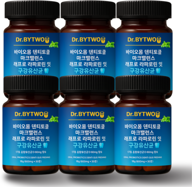 [딜라이트케어] 바이오몸 덴티토클 마크밸런스 레프로 라파로린 잇 구강유산균, 6개, 30정