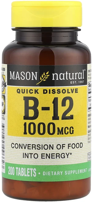 Mason Natural 빠르게 용해되는 비타민B-12 1000mcg 200정, MasonNatural빠르게용해되는비타민B121000m, 1개 - 쿠팡
