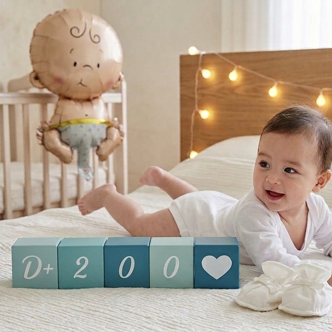 신생아 디데이달력 자체제작 돌 아기 우드 원목 주수 캘린더 블럭 셀프 촬영소품, 파스텔블루, 1개