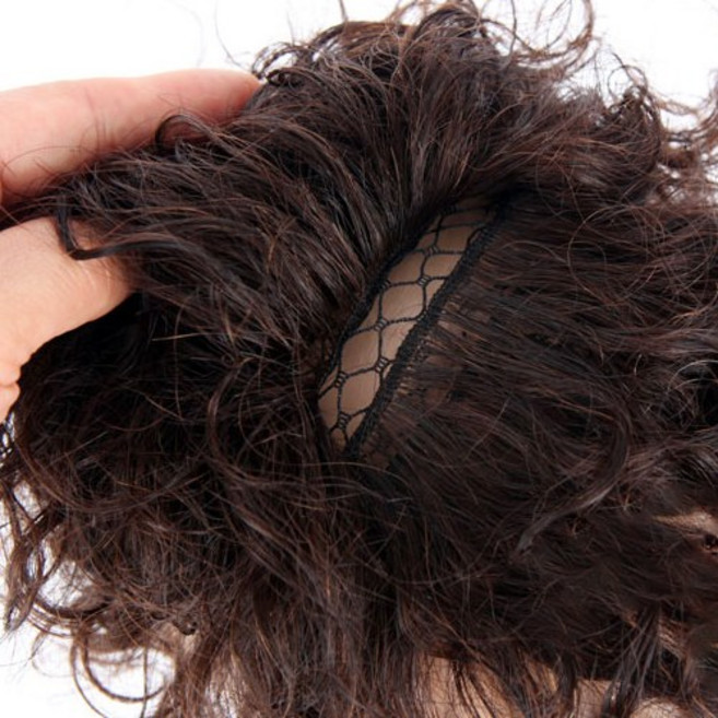 여우가발 통풍성이 좋은 여름 인모 에어매쉬 웨이브 정수리 부분가발 W2040 소, 중(10cmX10cm)-진한갈색, 1개