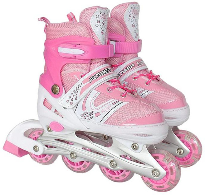 JC 인라인 스케이트 통기성 조명 실내 및 실외 청소년 선물, 알루미늄 스폰지 수지, 핑크 S, 1개