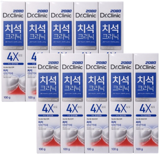 애경 2080 닥터크리닉 4X 치석 케어 크리닉 치약, 10개, 140g