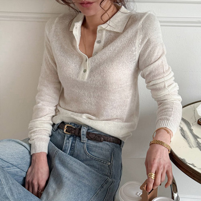 [난닝구]유첸버 카라버튼니트