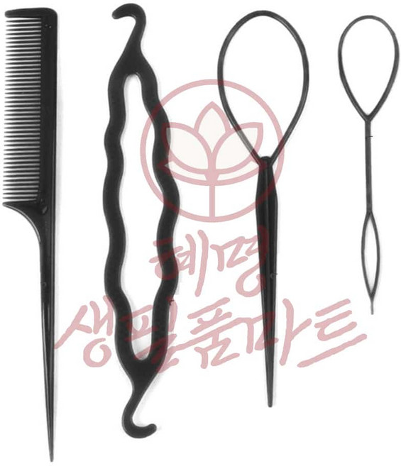 혜명몰 헤어 스타일링 도구 4P 세트 똥머리헤어핀 머리올림핀 머리가이드스틱 머리쉽게묶기 미용실빗